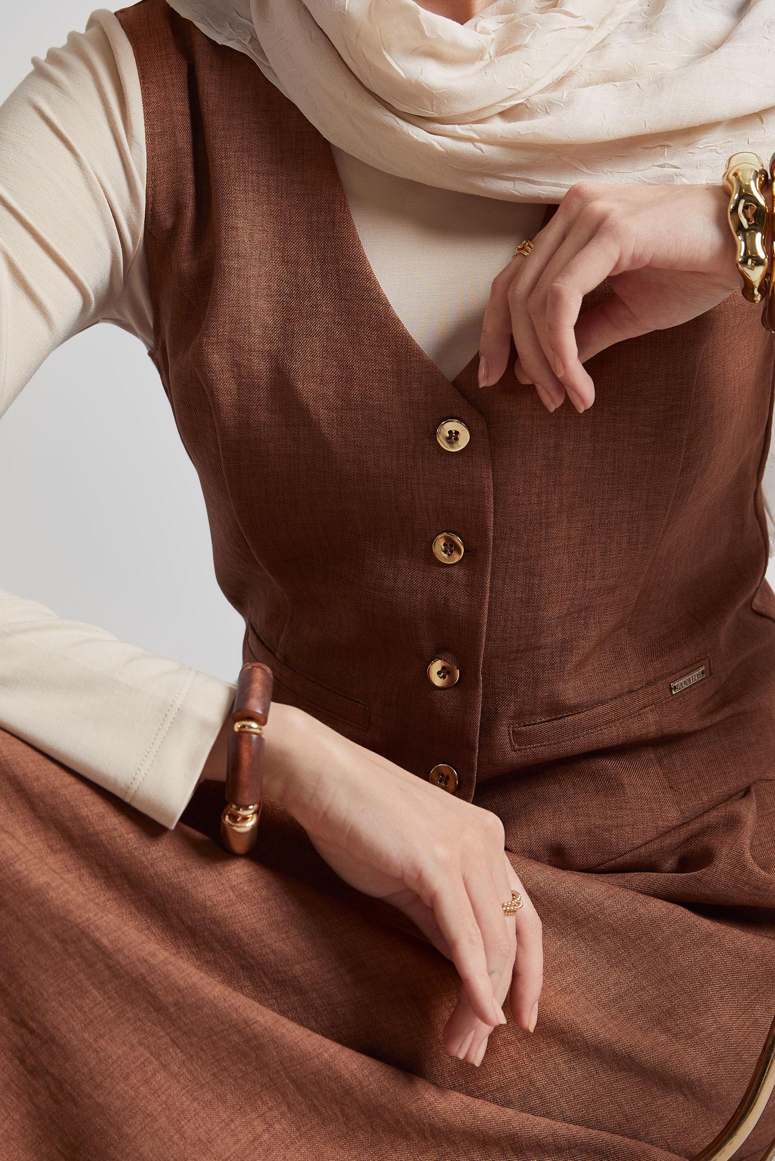 Tesettür giyim TABA YELEKLİ ETEKLİ TAKIM 44805