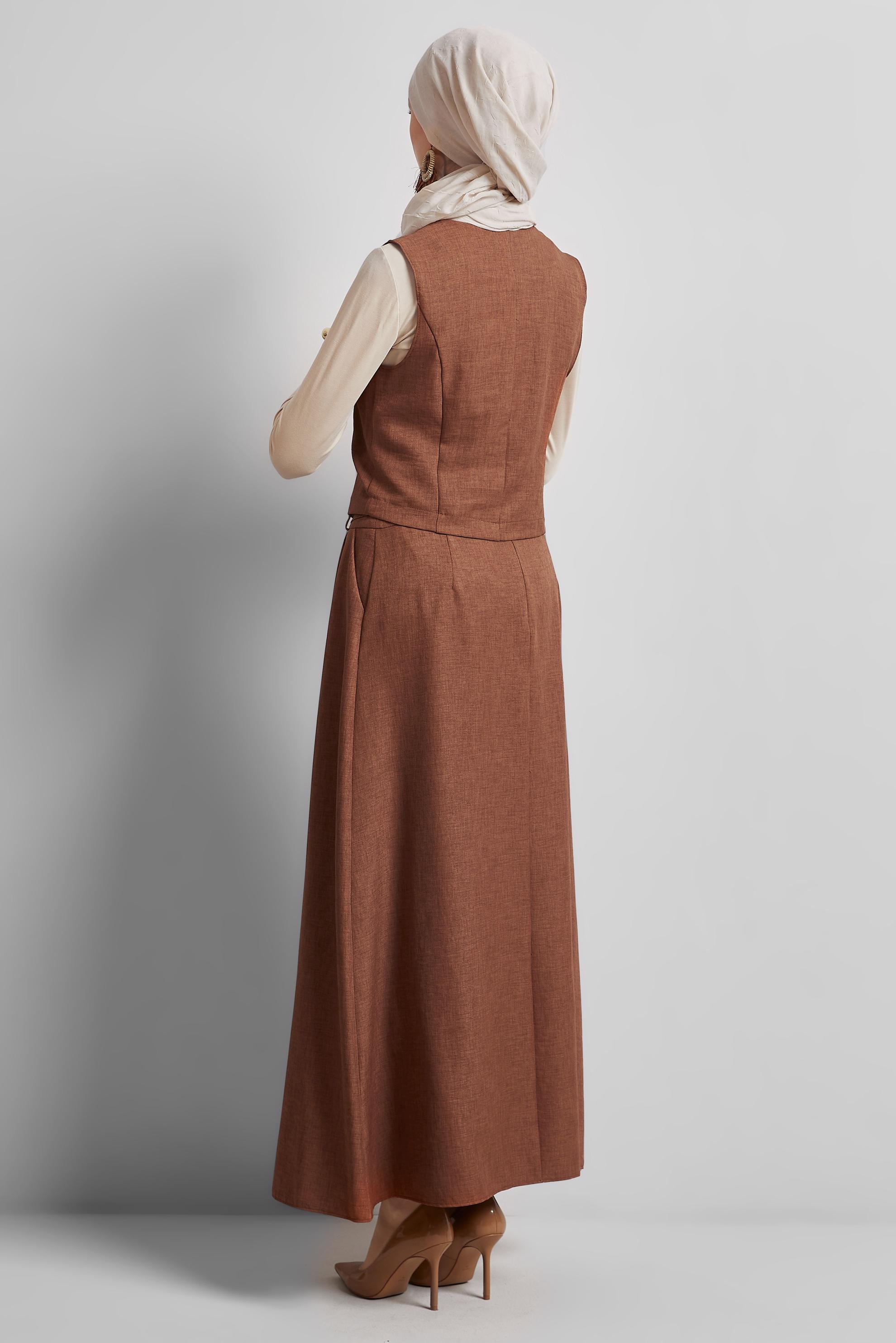 Tesettür giyim TABA YELEKLİ ETEKLİ TAKIM 44805