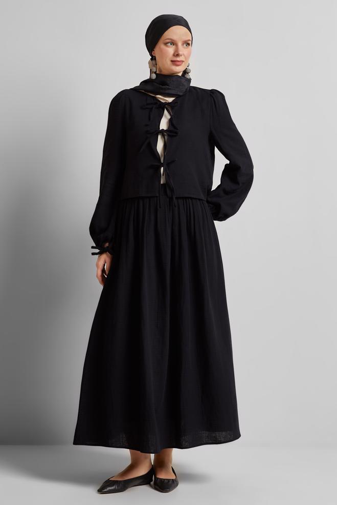 Vêtements hijab NOIR COSTUME À JUPE EN MOUSSELINE 45342 - ALVİNA