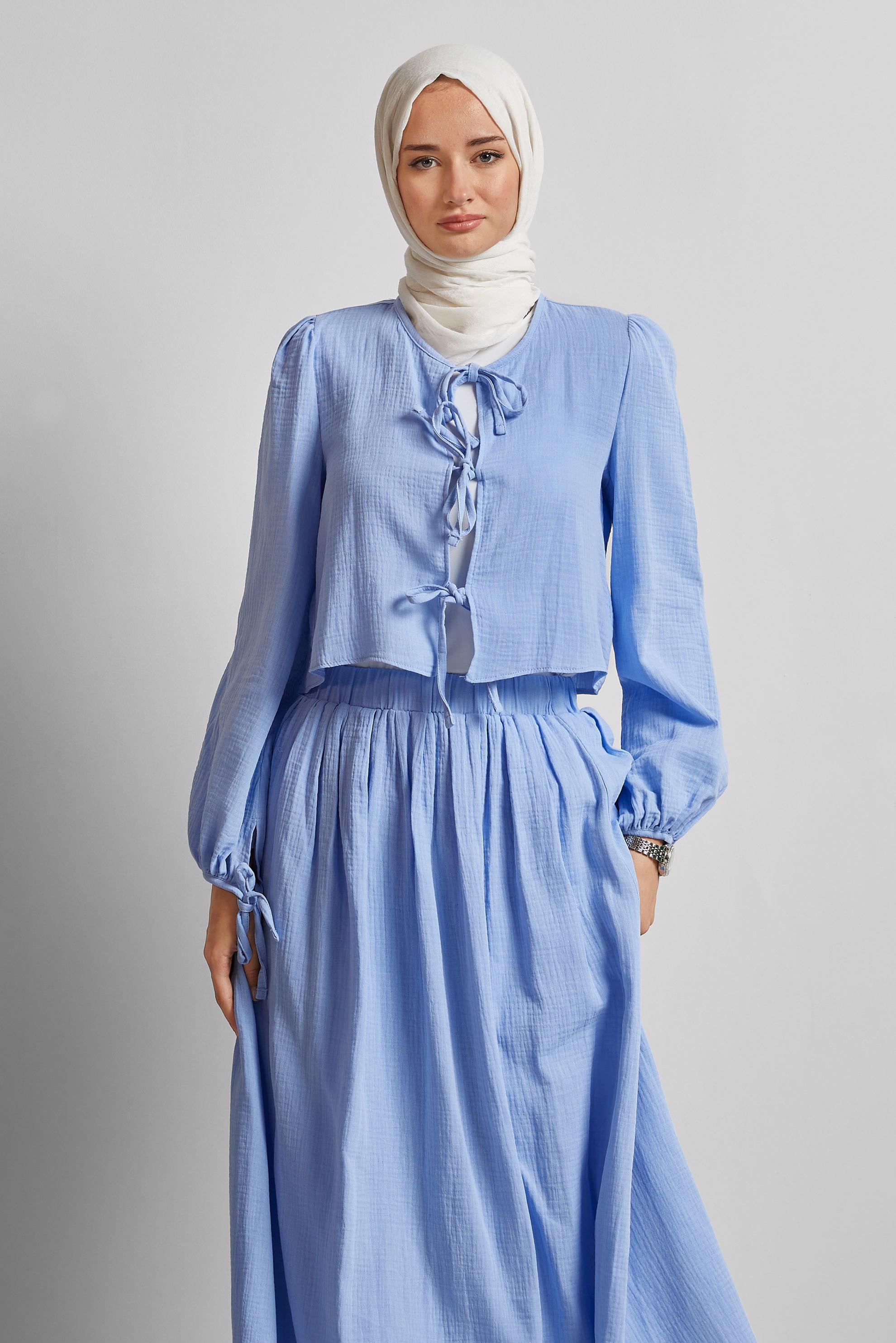 Vêtements hijab BLEU COSTUME À JUPE EN MOUSSELINE 45342