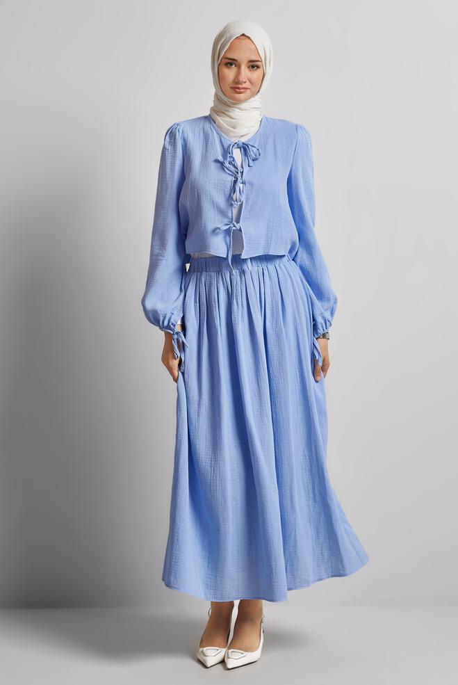 Vêtements hijab BLEU COSTUME À JUPE EN MOUSSELINE 45342 - ALVİNA