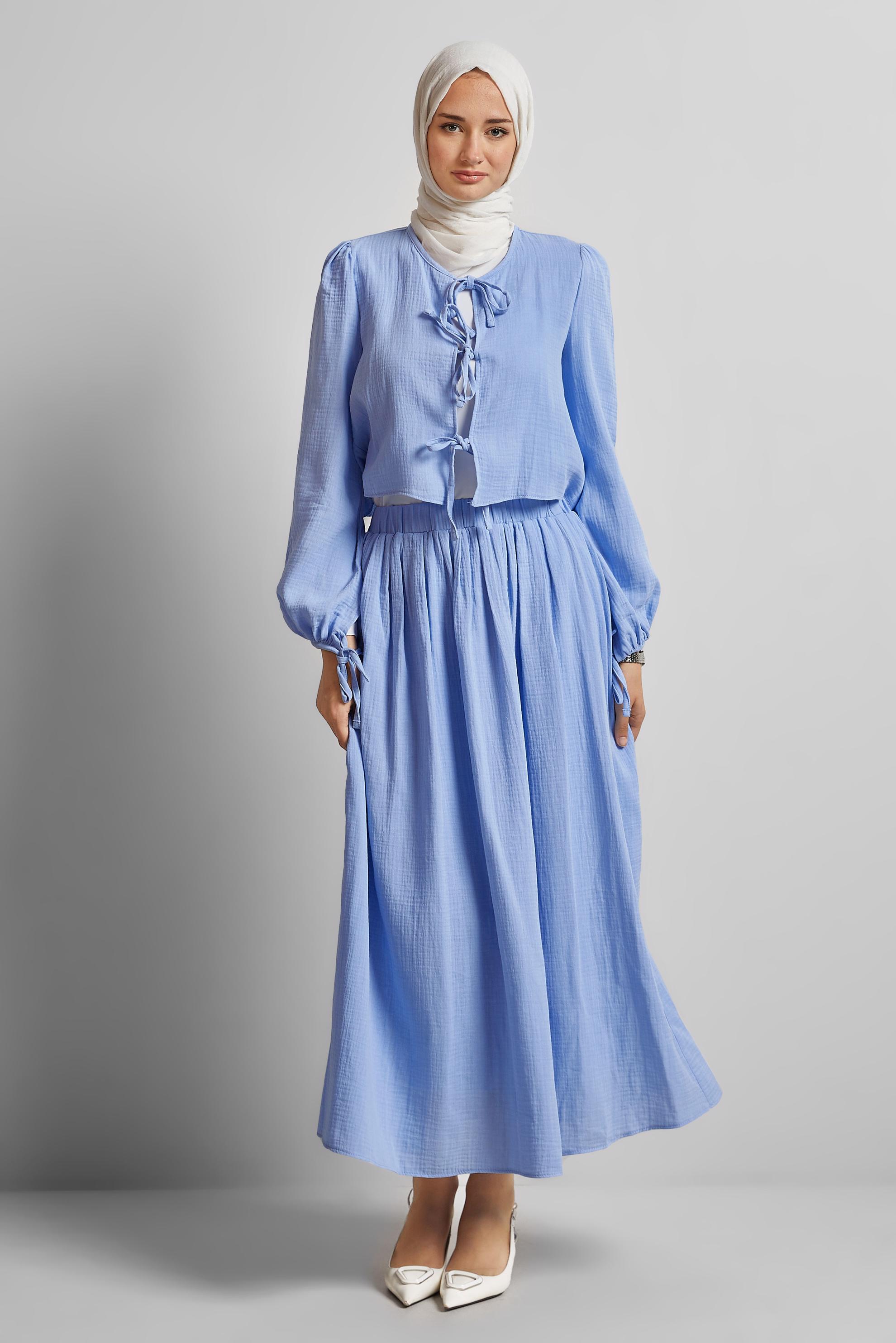 Vêtements hijab BLEU COSTUME À JUPE EN MOUSSELINE 45342