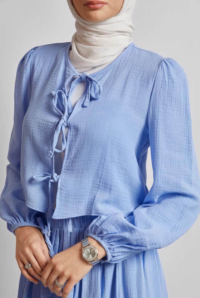 Vêtements hijab BLEU COSTUME À JUPE EN MOUSSELINE 45342 - ALVİNA