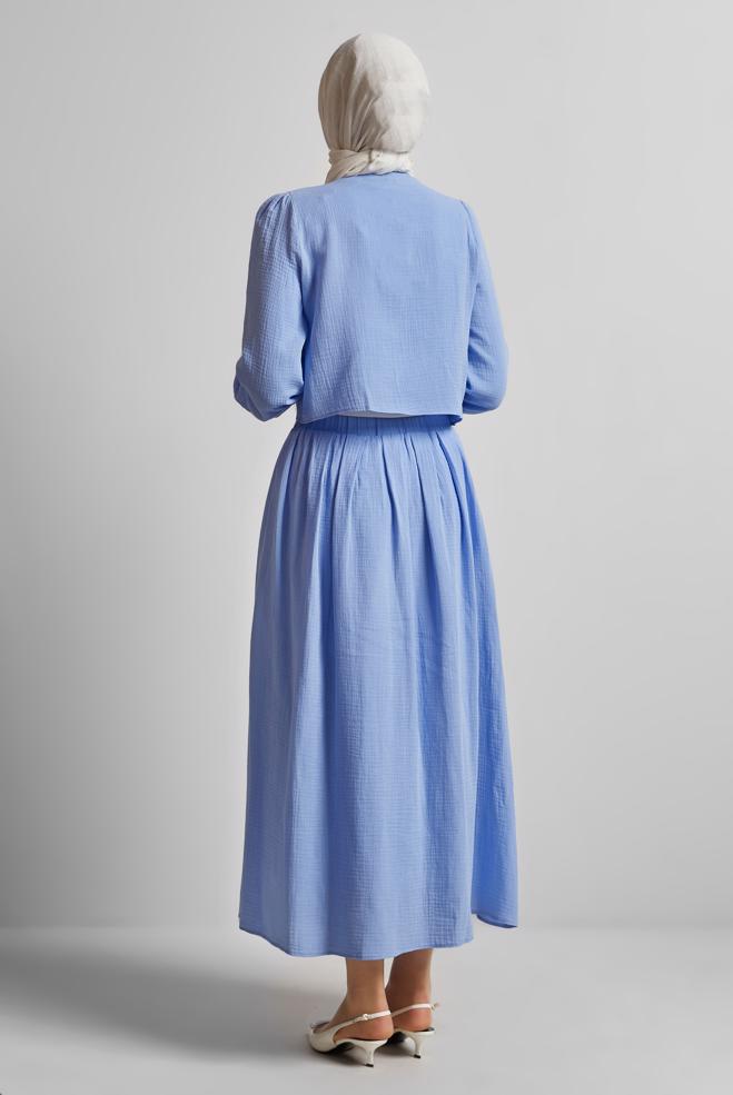 Vêtements hijab BLEU COSTUME À JUPE EN MOUSSELINE 45342 - ALVİNA