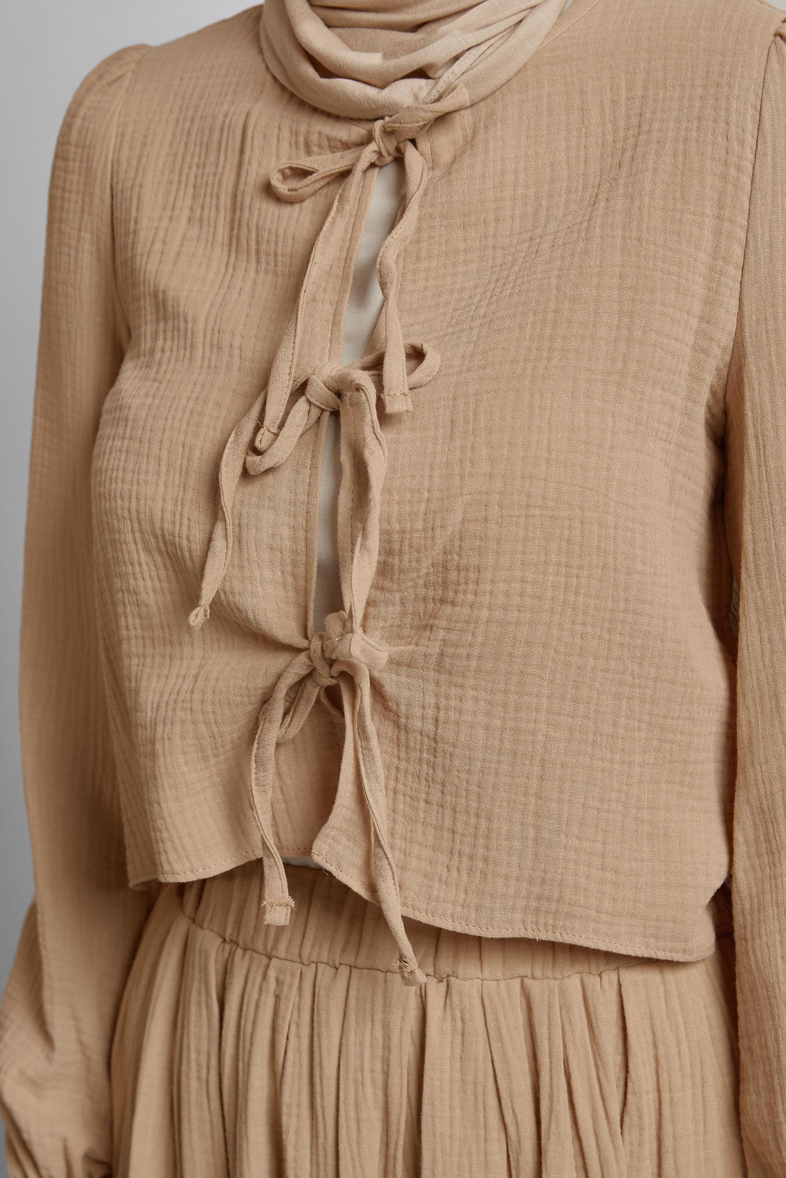 Tesettür giyim KAHVE MÜSLİN ETEKLİ TAKIM 45342