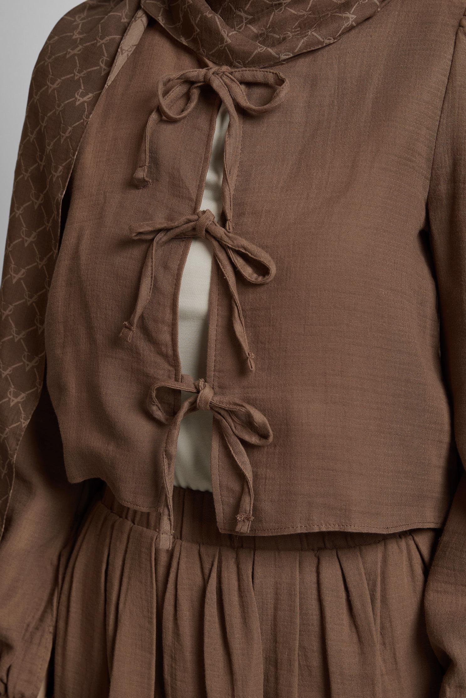 Tesettür giyim KAHVE MÜSLİN ETEKLİ TAKIM 45342