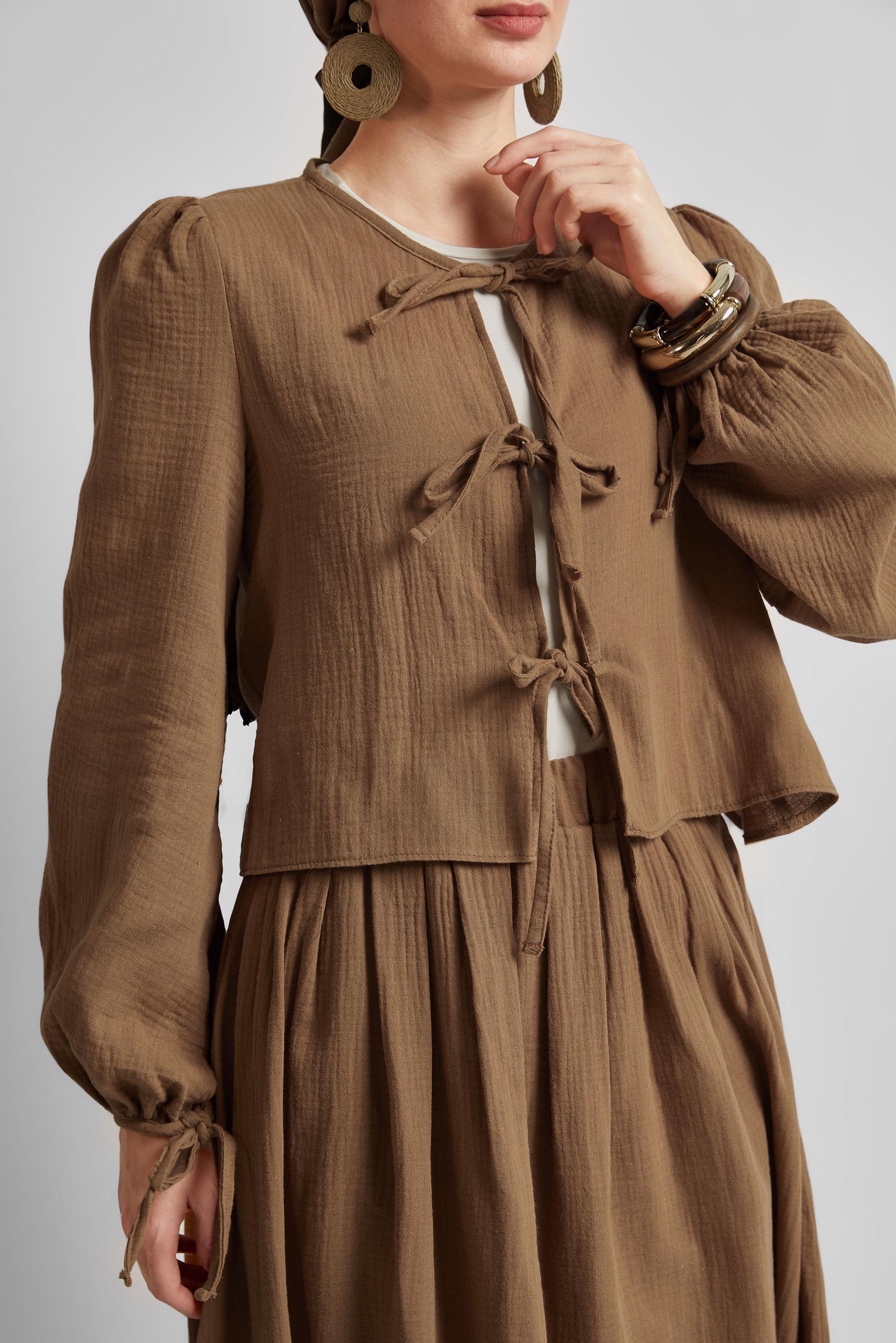 Tesettür giyim KAHVE MÜSLİN ETEKLİ TAKIM 45342