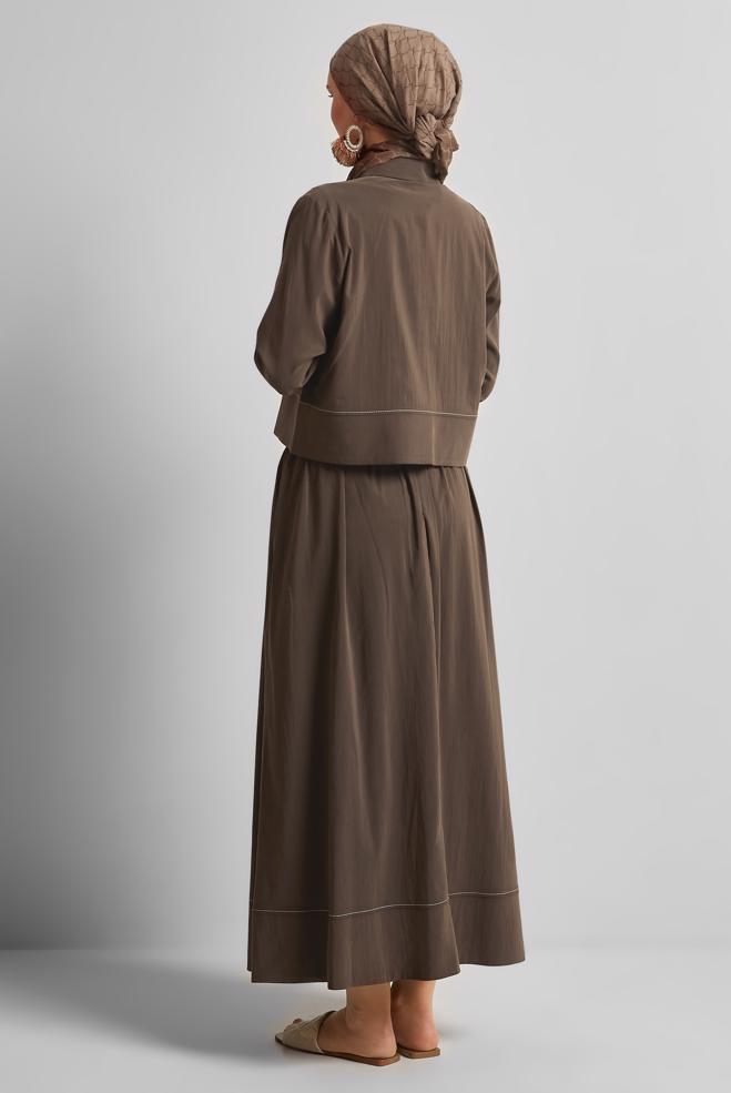 Hijab-Kleidung BRAUN ANZUG MIT KNOPFDETAILLIERTEM ROCK 45360 - ALVİNA