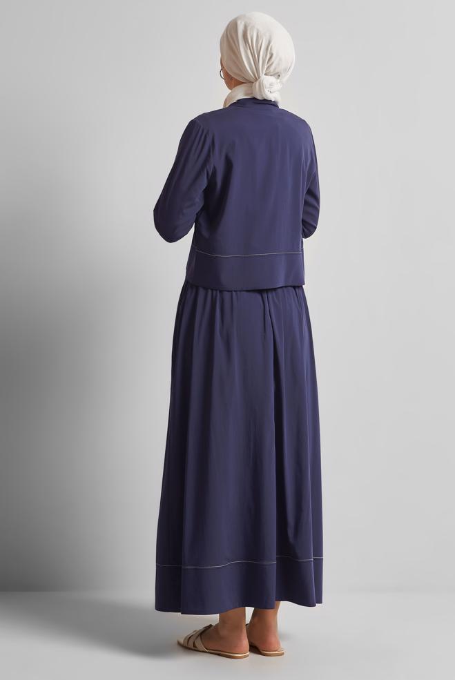 Hijab-Kleidung NAVY BLAU ANZUG MIT KNOPFDETAILLIERTEM ROCK 45360 - ALVİNA