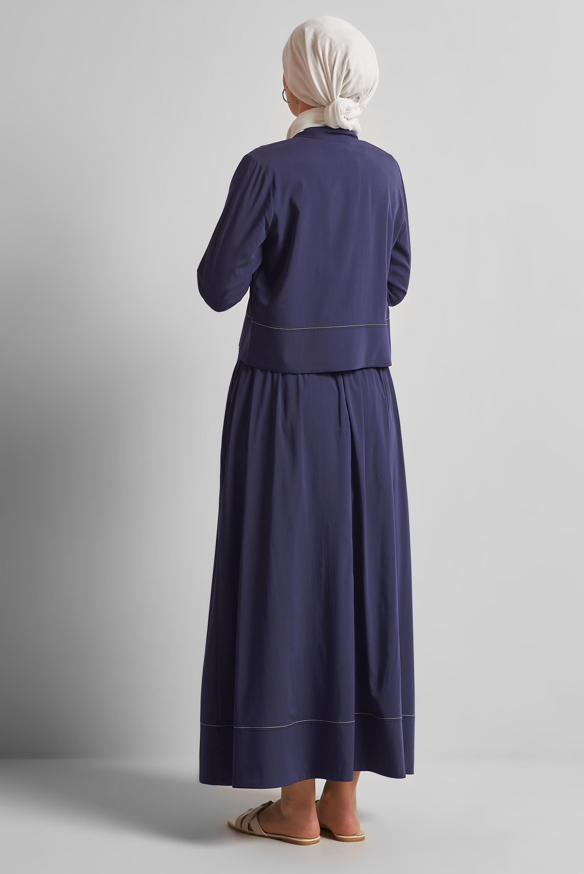 Tesettür giyim LACİVERT DÜĞME DETAYLI ETEKLİ TAKIM 45360