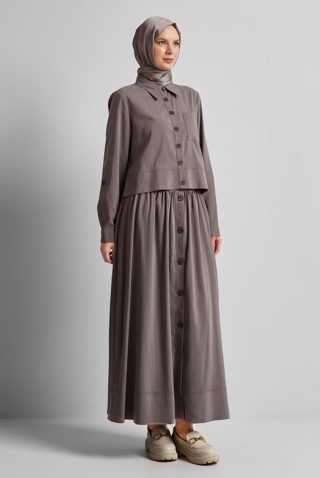 Hijab-Kleidung NERZ ANZUG MIT KNOPFDETAILLIERTEM ROCK 45360 - ALVİNA