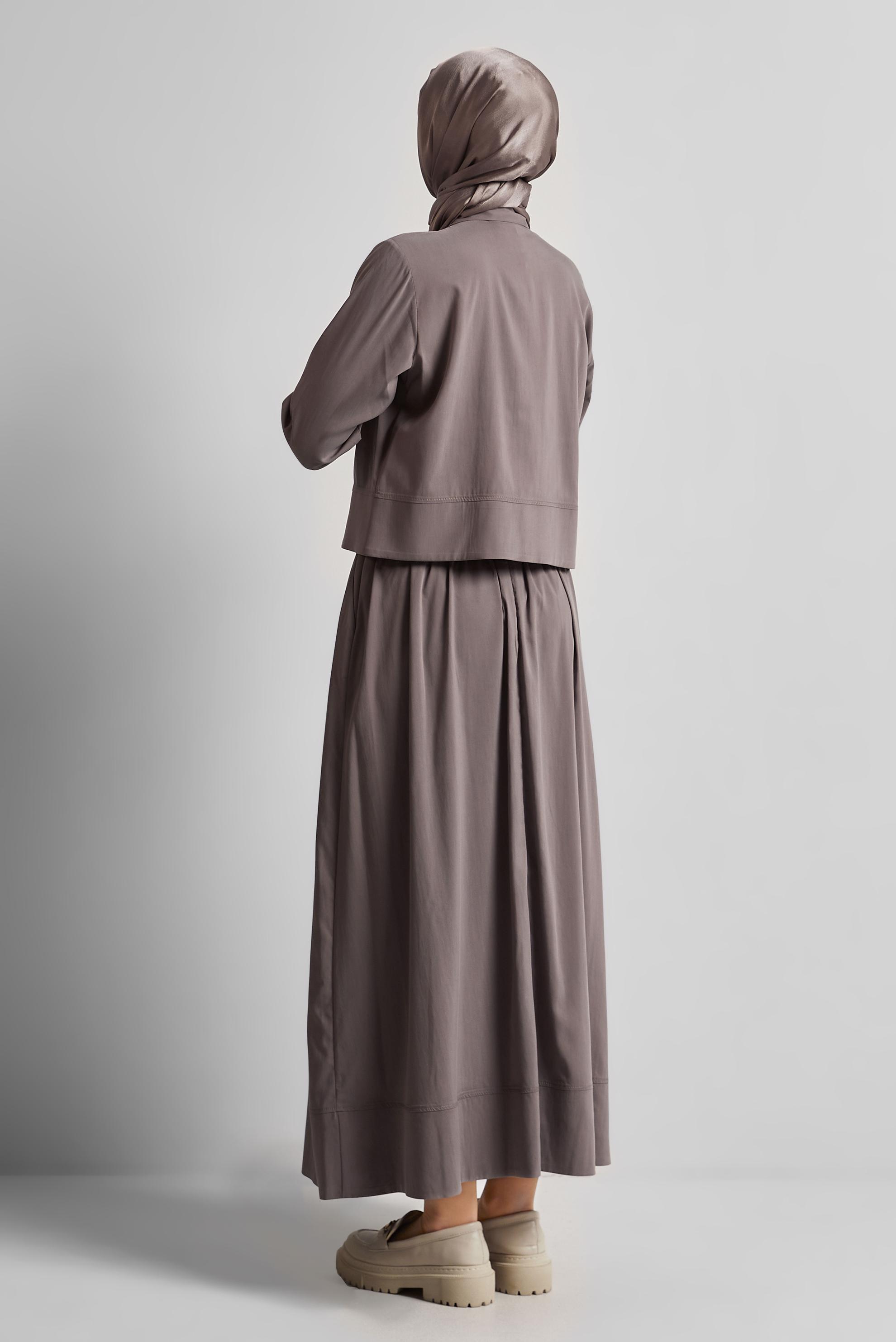 Tesettür giyim VİZON DÜĞME DETAYLI ETEKLİ TAKIM 45360