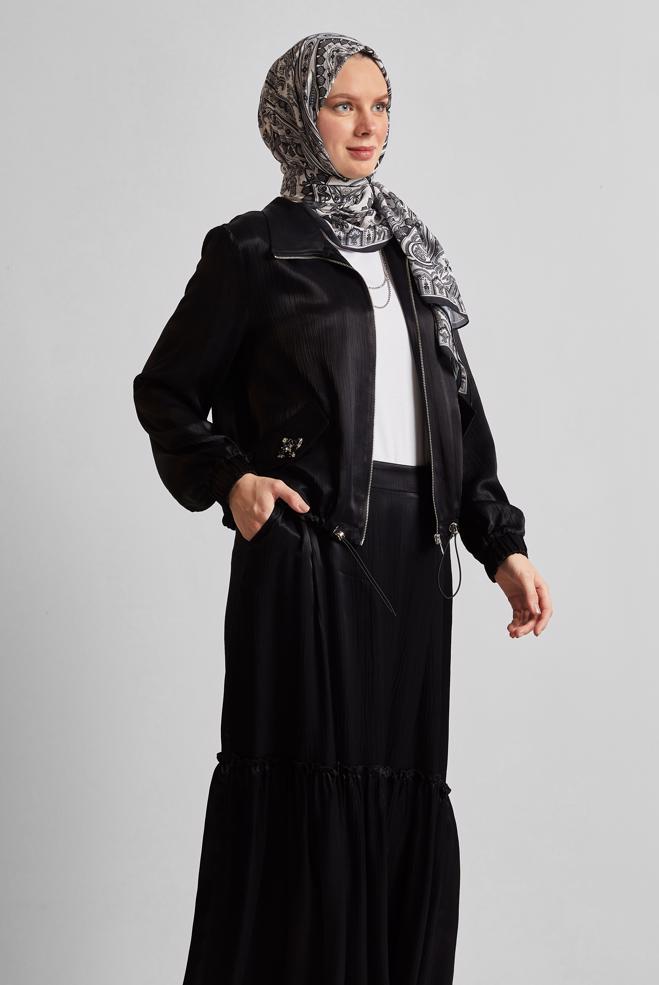 Vêtements hijab NOIR COSTUME À JUPE EN SATIN 45378 - ALVİNA