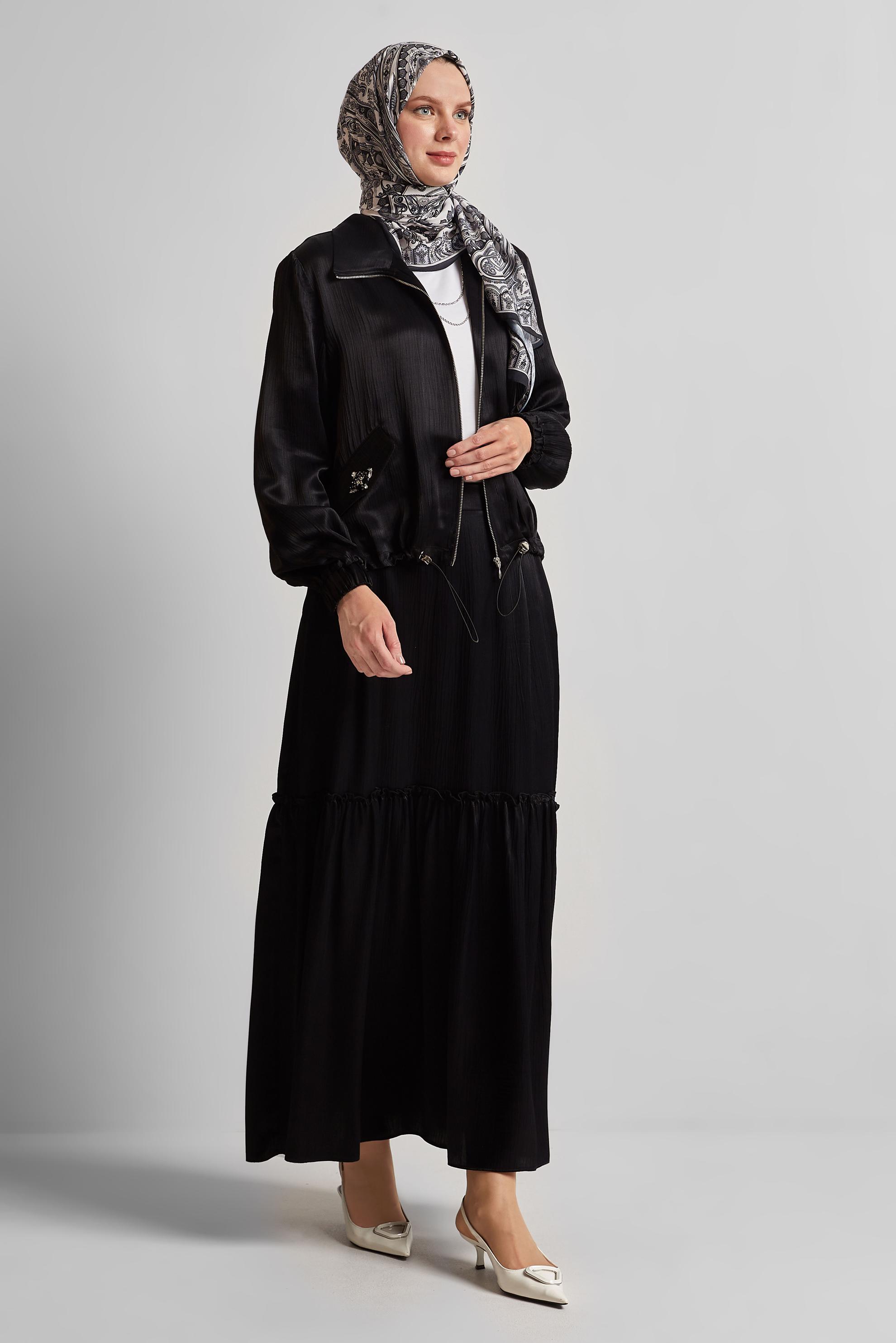 Vêtements hijab NOIR COSTUME À JUPE EN SATIN 45378