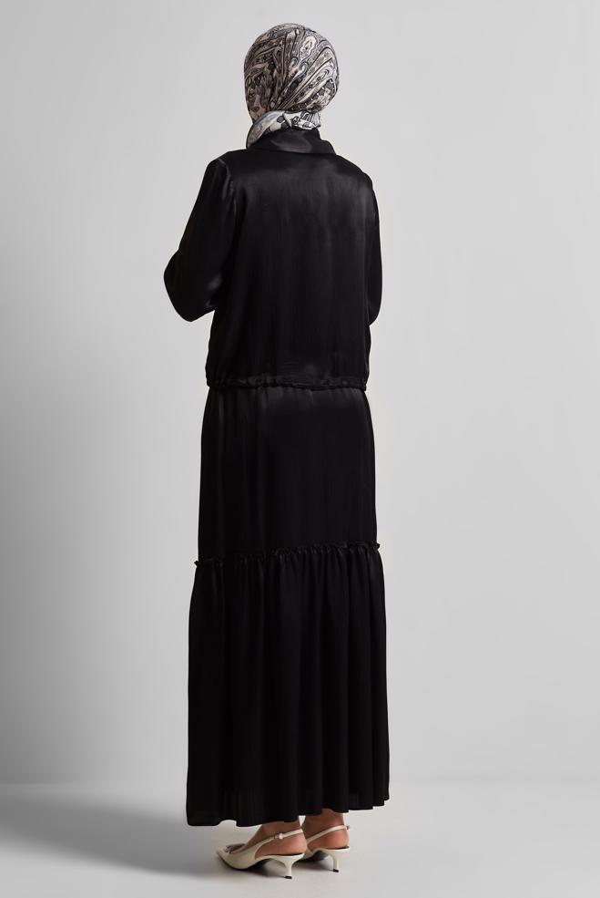 Vêtements hijab NOIR COSTUME À JUPE EN SATIN 45378 - ALVİNA