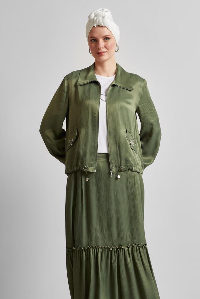 Vêtements hijab KAKI COSTUME À JUPE EN SATIN 45378 - ALVİNA