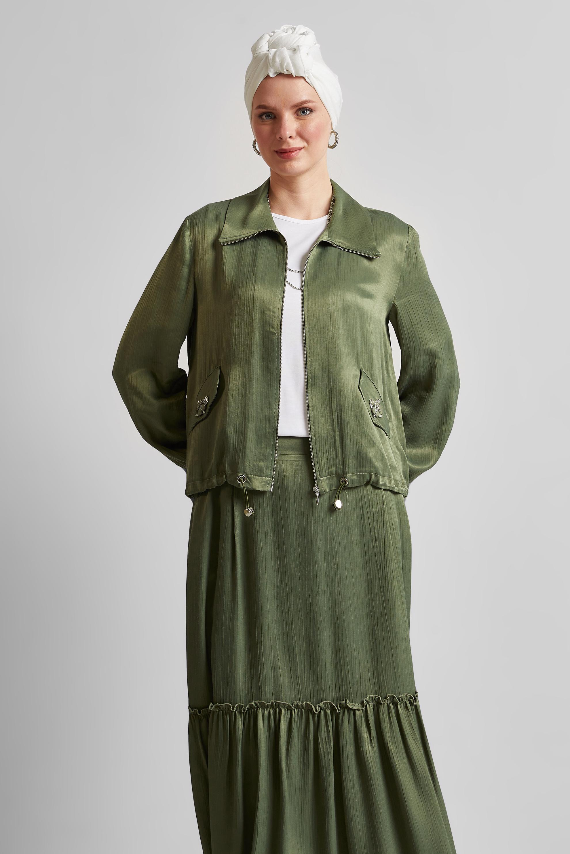 Vêtements hijab KAKI COSTUME À JUPE EN SATIN 45378