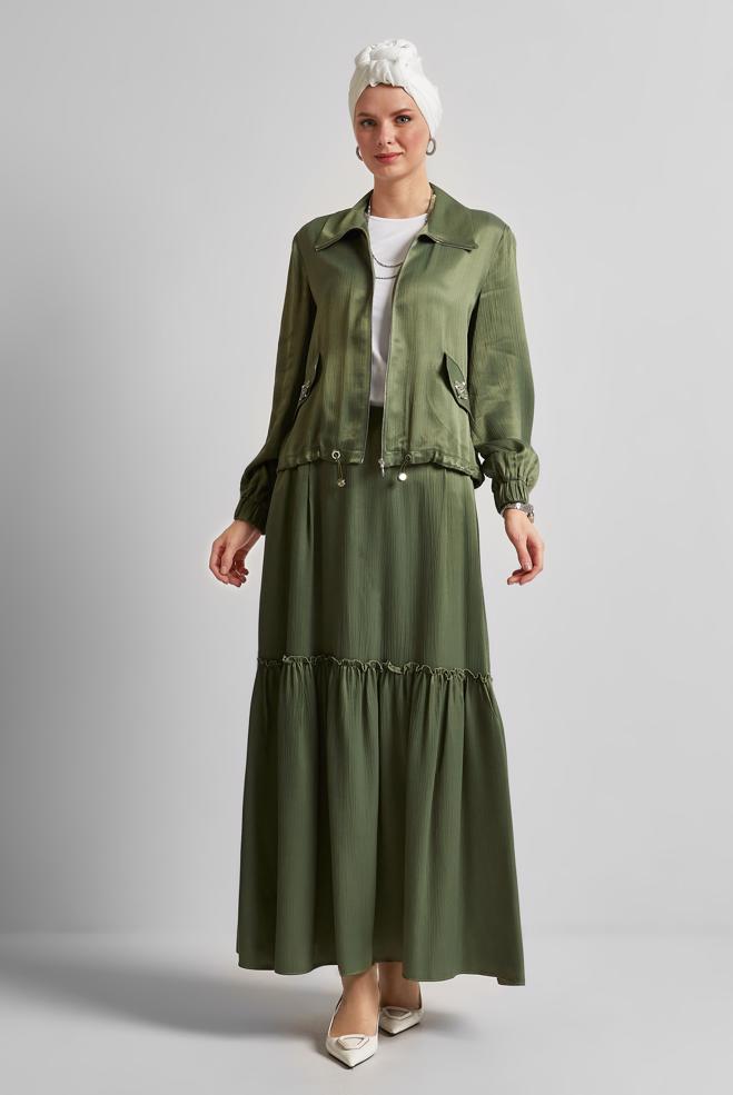 Vêtements hijab KAKI COSTUME À JUPE EN SATIN 45378 - ALVİNA