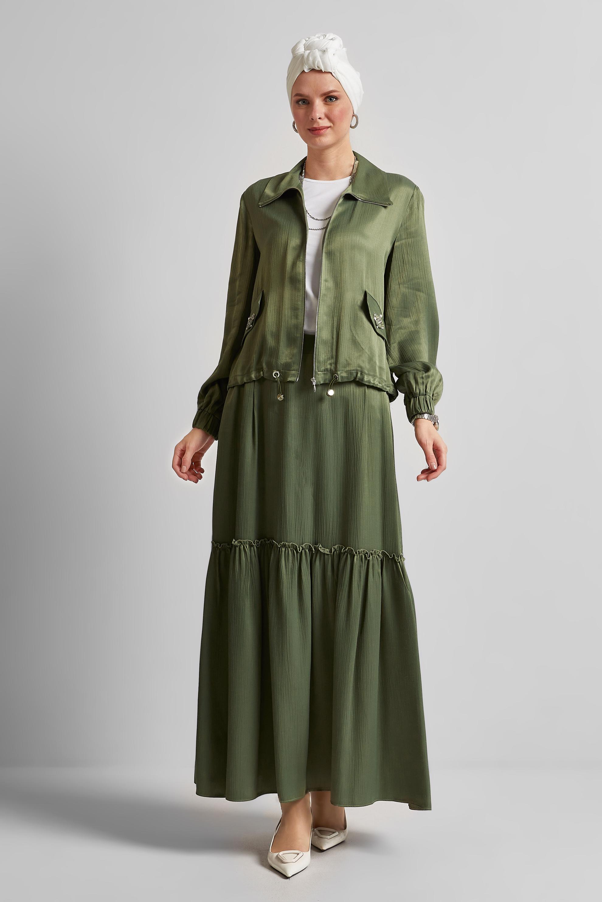 Vêtements hijab KAKI COSTUME À JUPE EN SATIN 45378