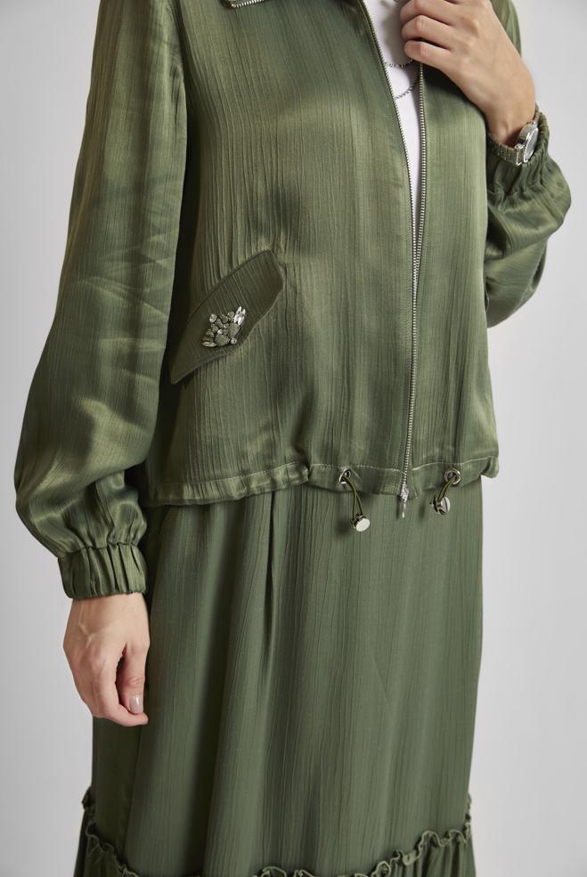 Vêtements hijab KAKI COSTUME À JUPE EN SATIN 45378 - ALVİNA