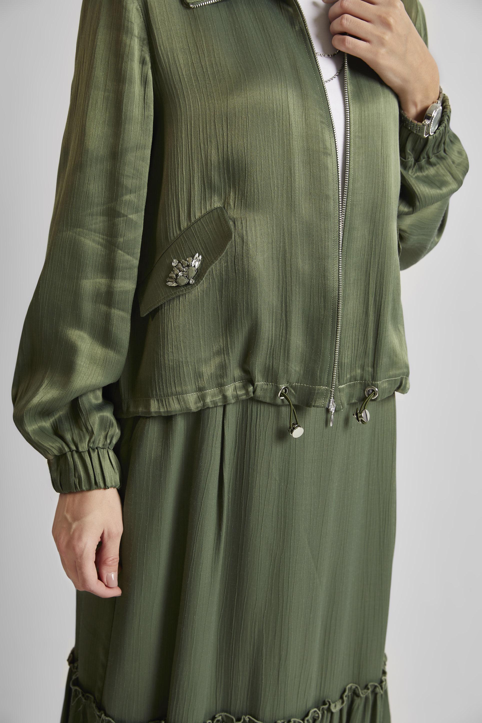 Vêtements hijab KAKI COSTUME À JUPE EN SATIN 45378