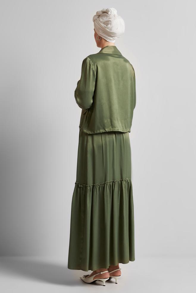 Vêtements hijab KAKI COSTUME À JUPE EN SATIN 45378 - ALVİNA