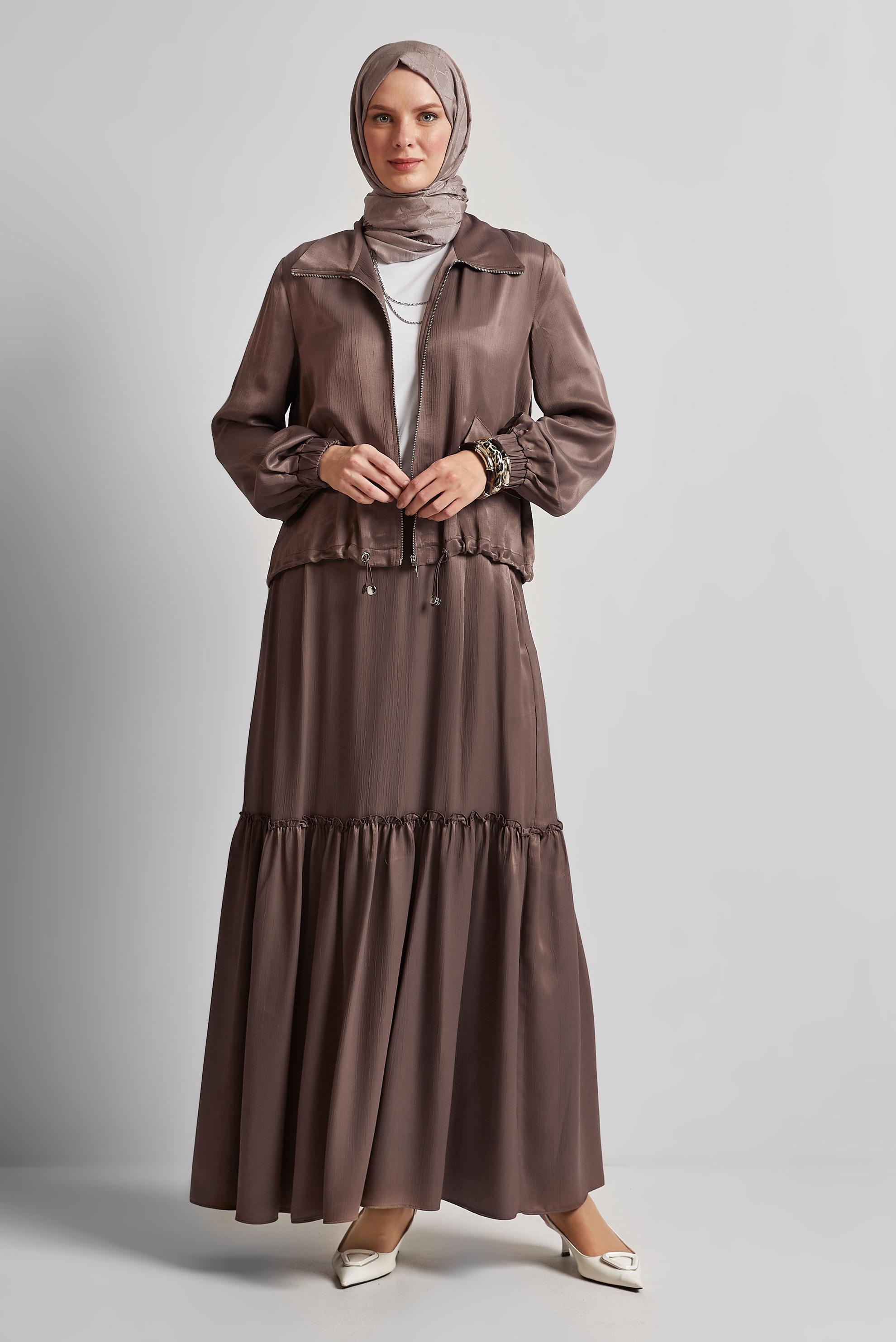 Hijab clothing BROWN SATIN SKIRTED SUIT 45378