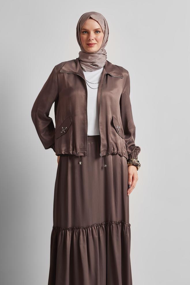 Hijab clothing BROWN SATIN SKIRTED SUIT 45378 - ALVİNA
