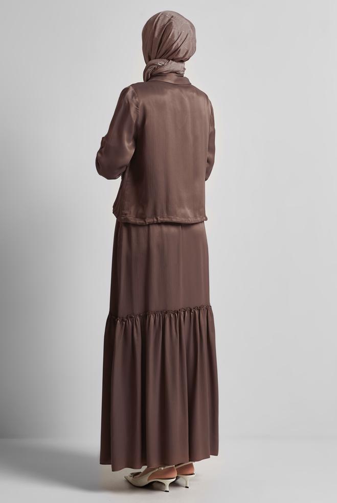 Hijab clothing BROWN SATIN SKIRTED SUIT 45378 - ALVİNA