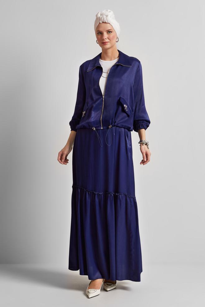 Vêtements hijab BLEU MARINE COSTUME À JUPE EN SATIN 45378 - ALVİNA