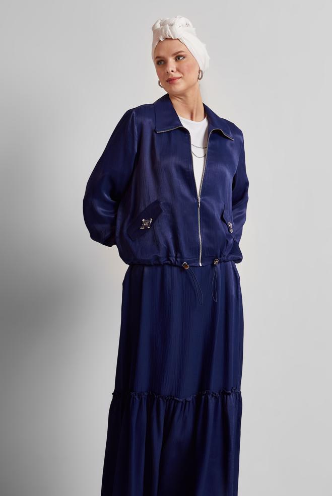 Vêtements hijab BLEU MARINE COSTUME À JUPE EN SATIN 45378 - ALVİNA
