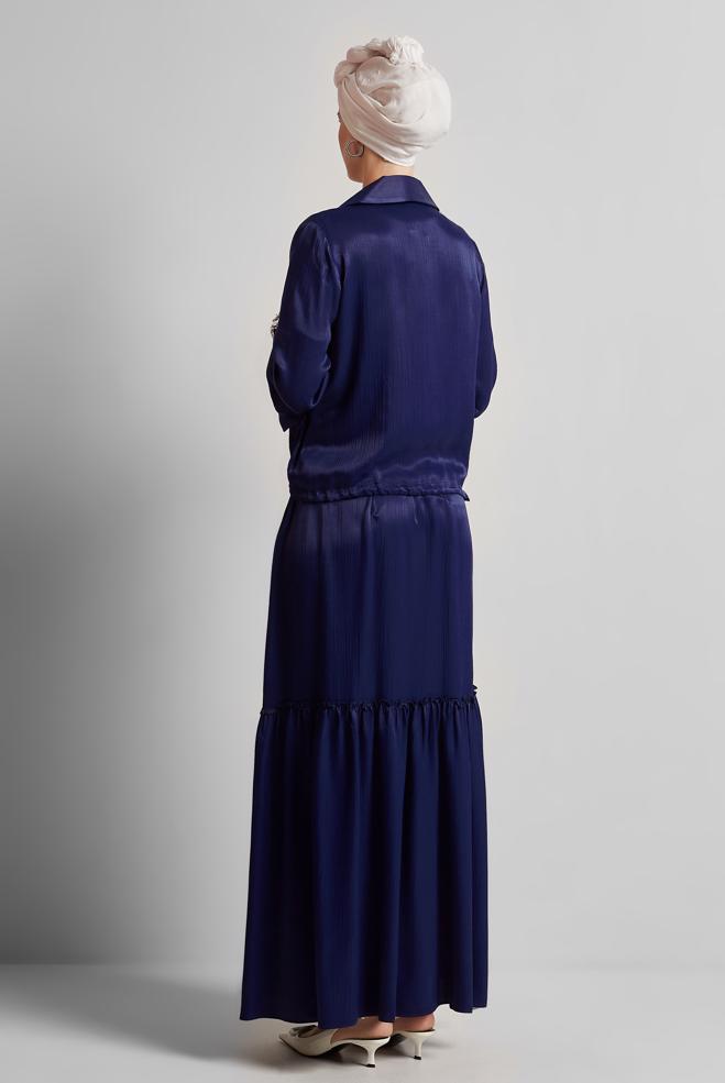 Vêtements hijab BLEU MARINE COSTUME À JUPE EN SATIN 45378 - ALVİNA