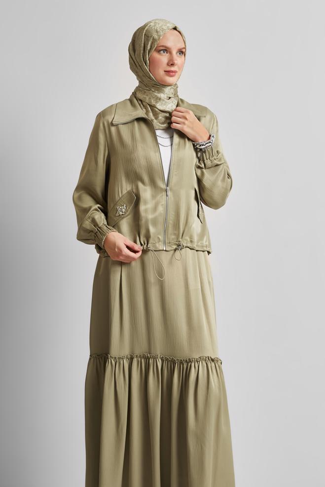 Vêtements hijab SABLE COSTUME À JUPE EN SATIN 45378 - ALVİNA