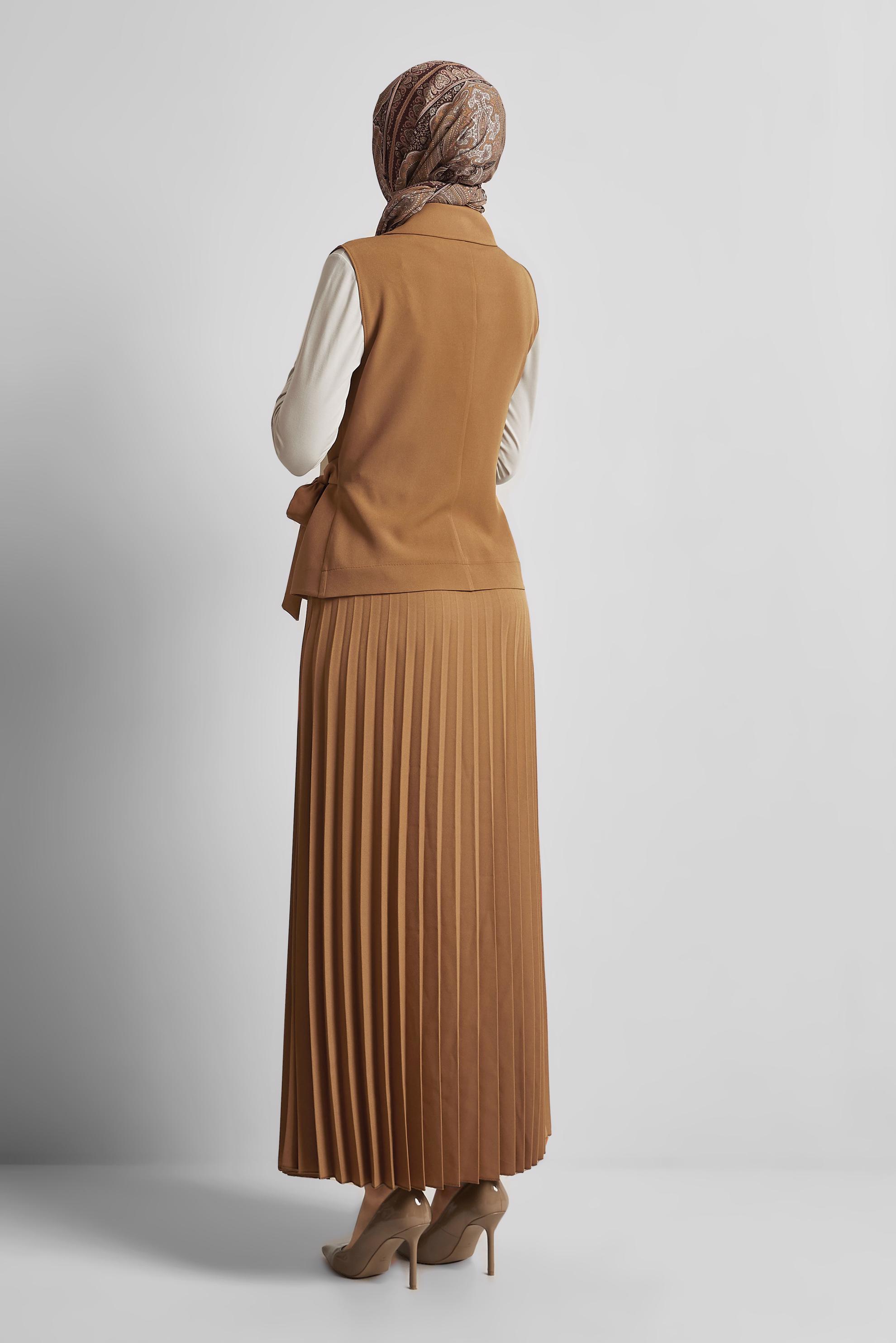 Tesettür giyim SARI YELEKLİ ETEKLİ TAKIM 45380