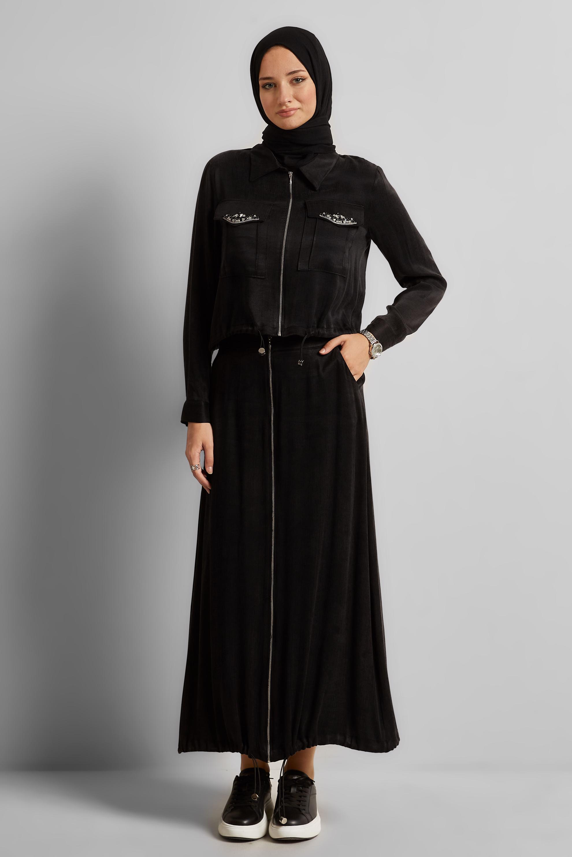 Vêtements hijab NOIR COMBINAISON JUPE AVEC GEMME 45384
