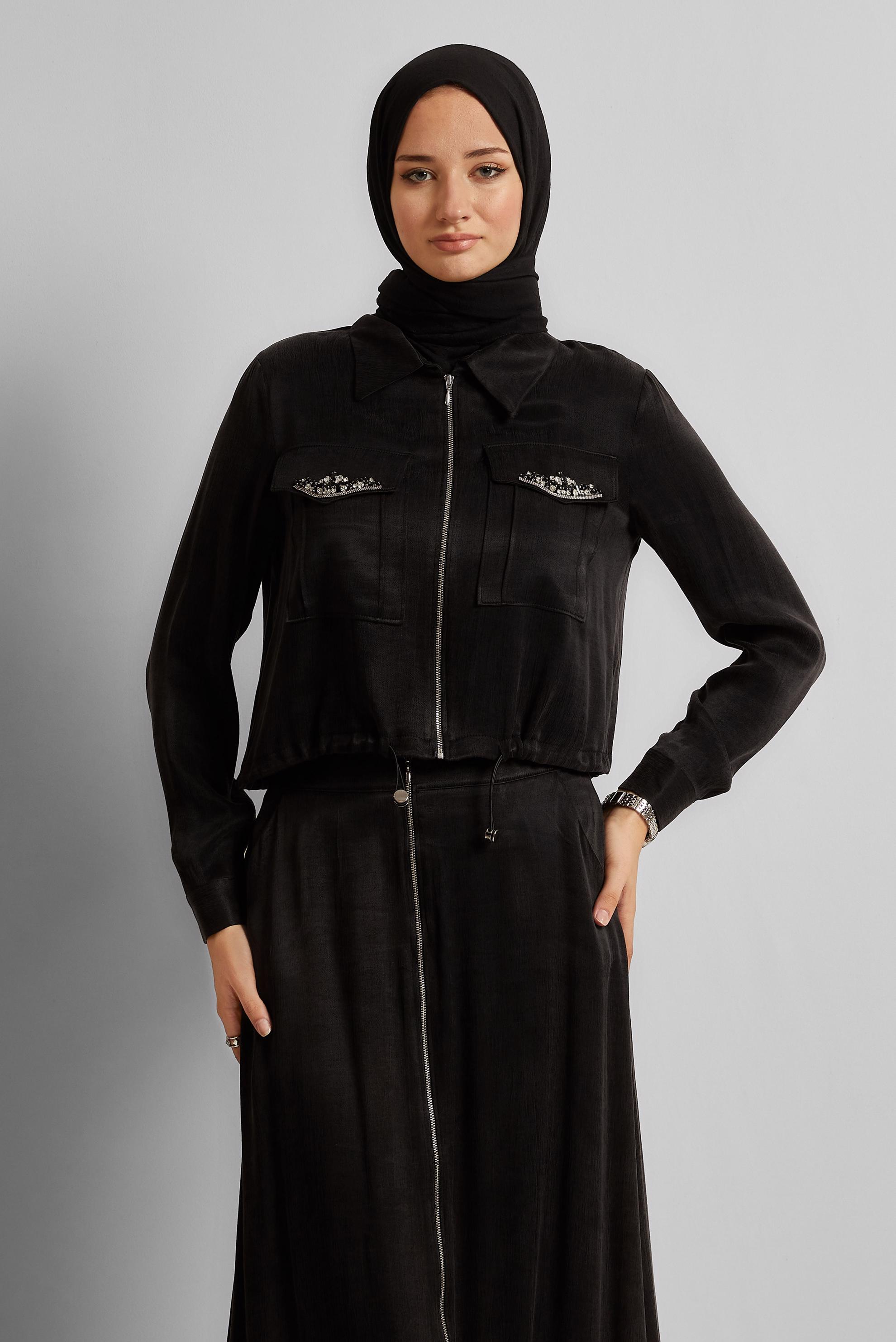 Vêtements hijab NOIR COMBINAISON JUPE AVEC GEMME 45384