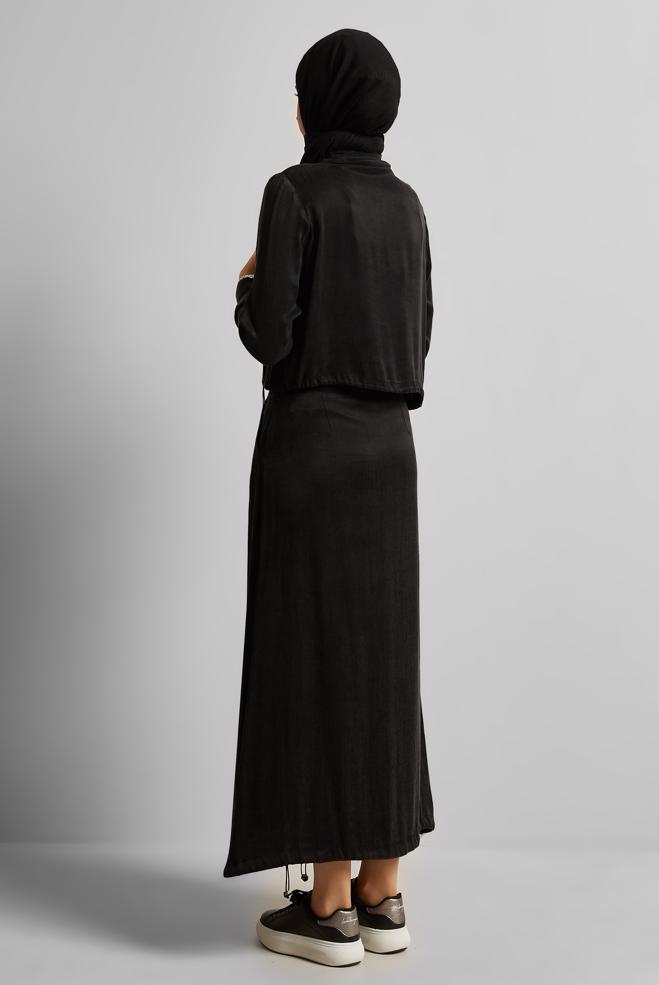 Vêtements hijab NOIR COMBINAISON JUPE AVEC GEMME 45384 - ALVİNA