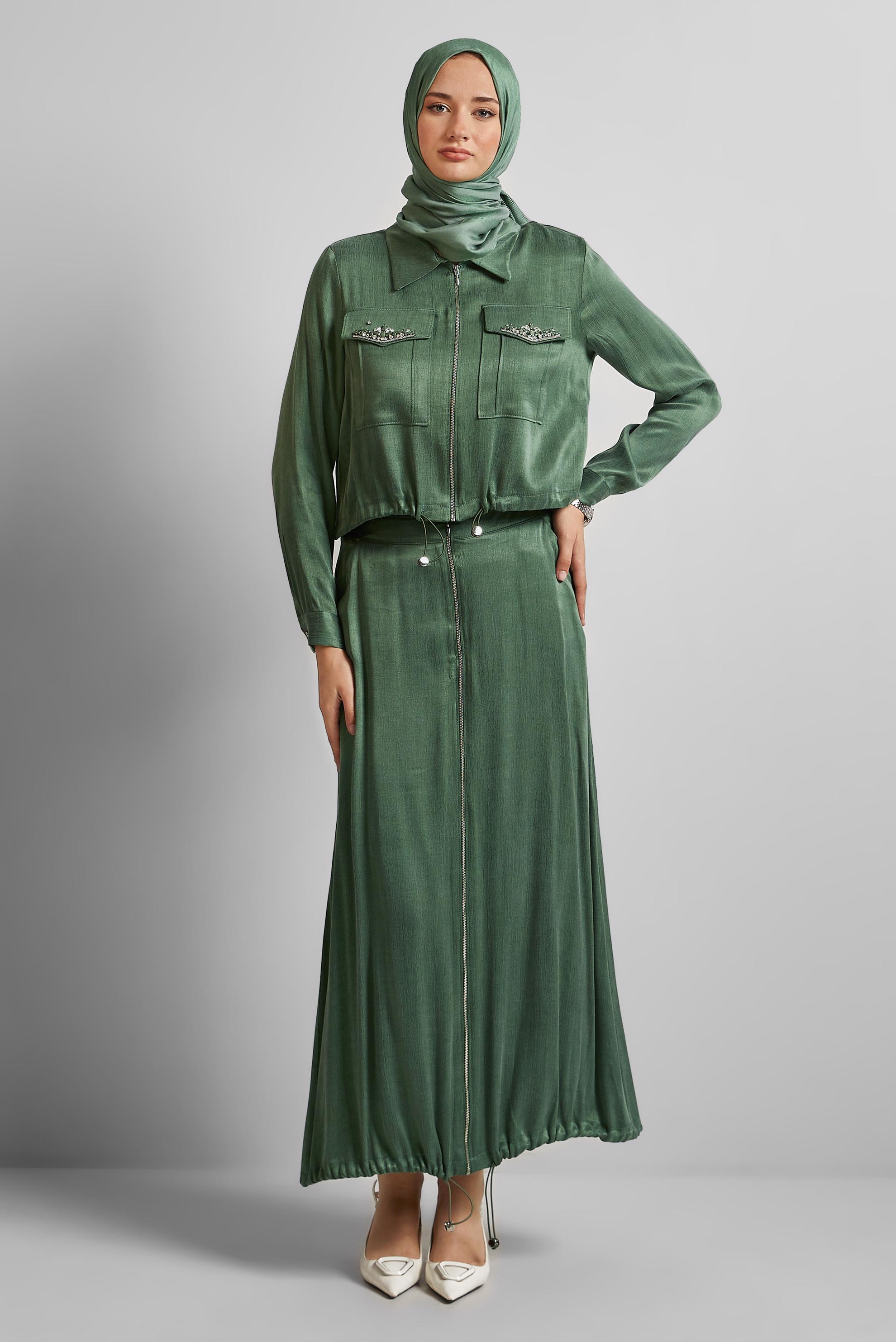 Vêtements hijab VERT COMBINAISON JUPE AVEC GEMME 45384