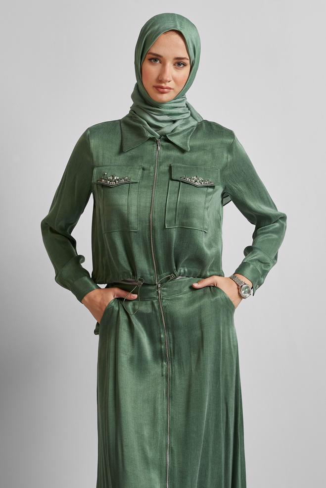Vêtements hijab VERT COMBINAISON JUPE AVEC GEMME 45384 - ALVİNA