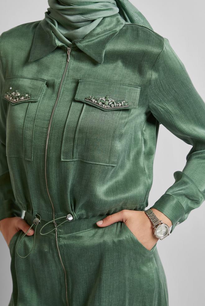 Vêtements hijab VERT COMBINAISON JUPE AVEC GEMME 45384 - ALVİNA