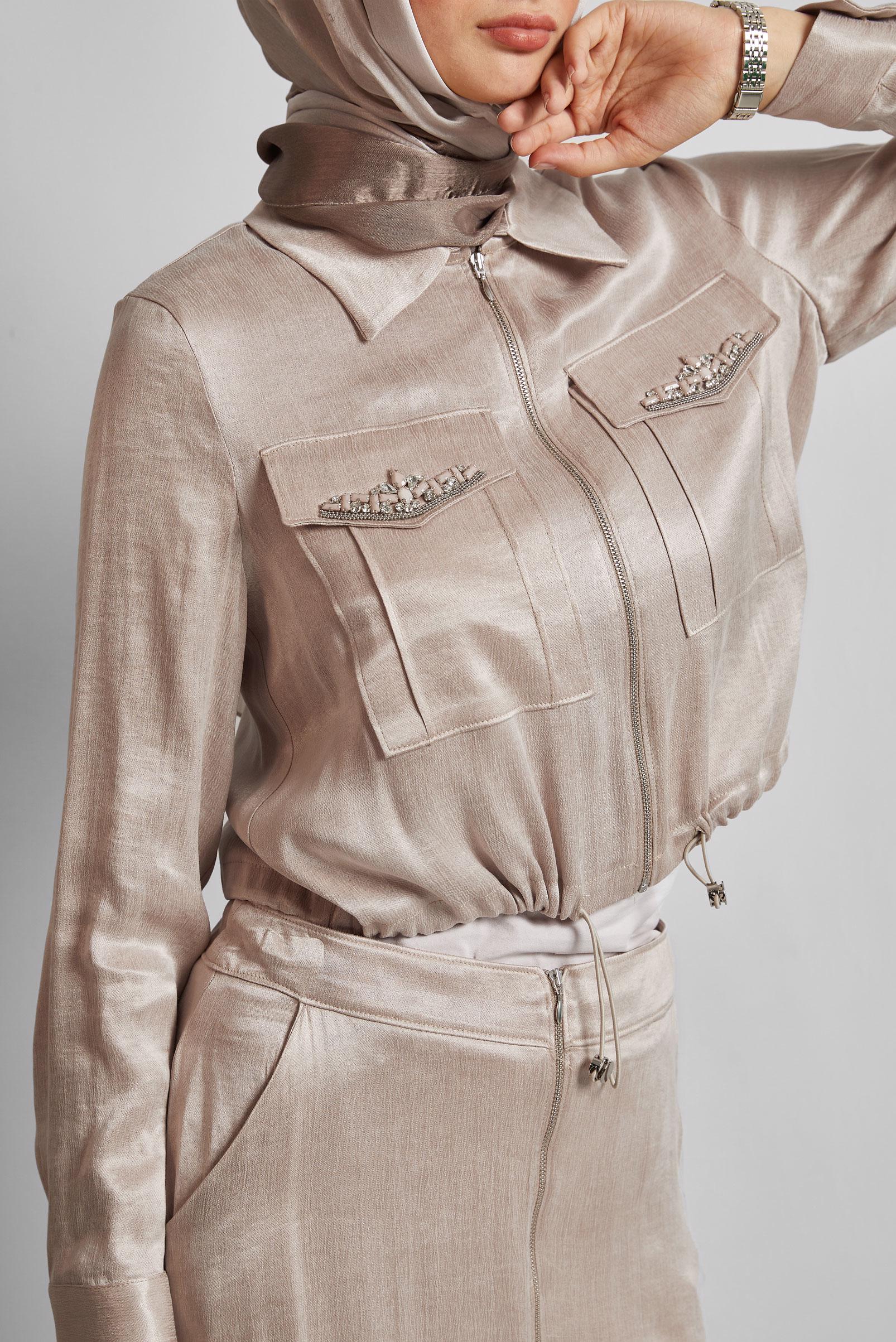 Vêtements hijab BEIGE COMBINAISON JUPE AVEC GEMME 45384