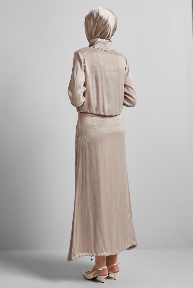 Vêtements hijab BEIGE COMBINAISON JUPE AVEC GEMME 45384 - ALVİNA