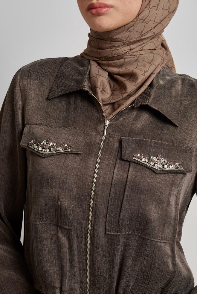 Vêtements hijab BRUN COMBINAISON JUPE AVEC GEMME 45384 - ALVİNA