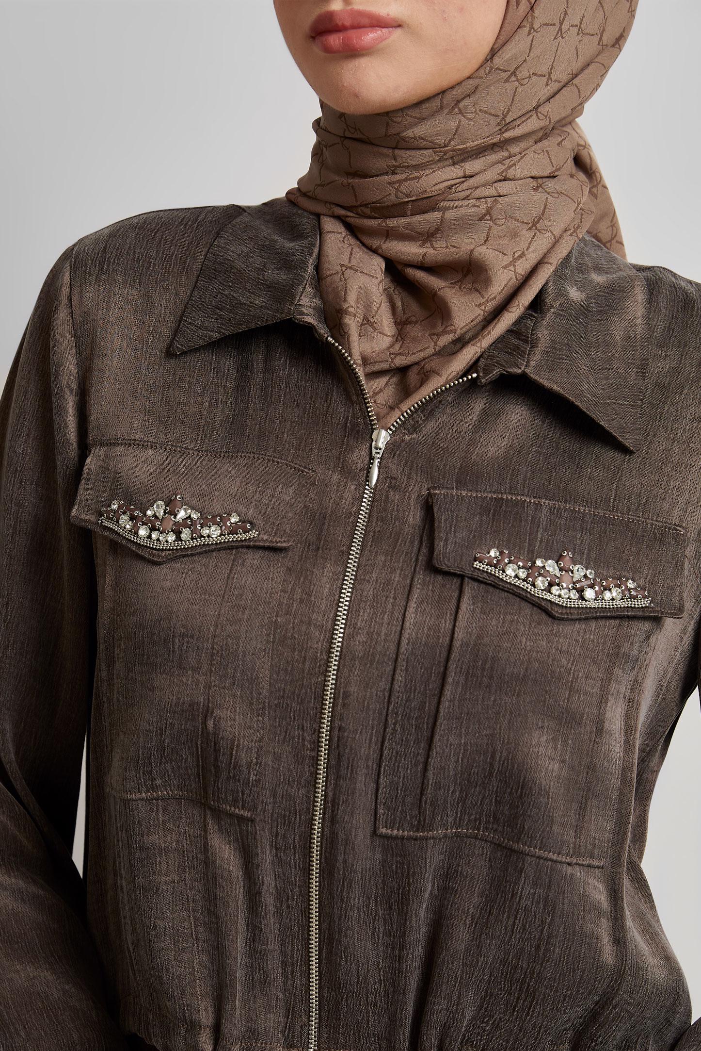 Vêtements hijab BRUN COMBINAISON JUPE AVEC GEMME 45384