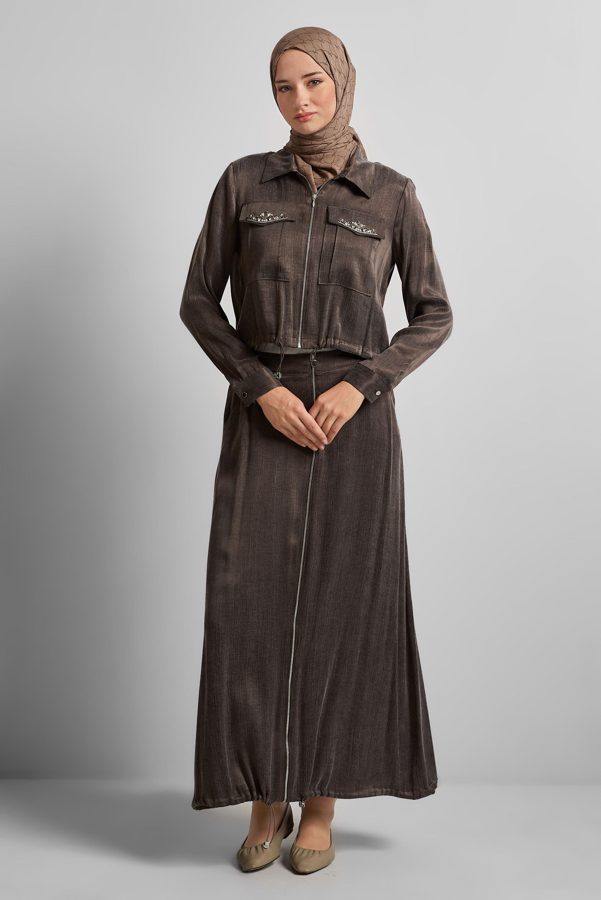 Vêtements hijab BRUN COMBINAISON JUPE AVEC GEMME 45384