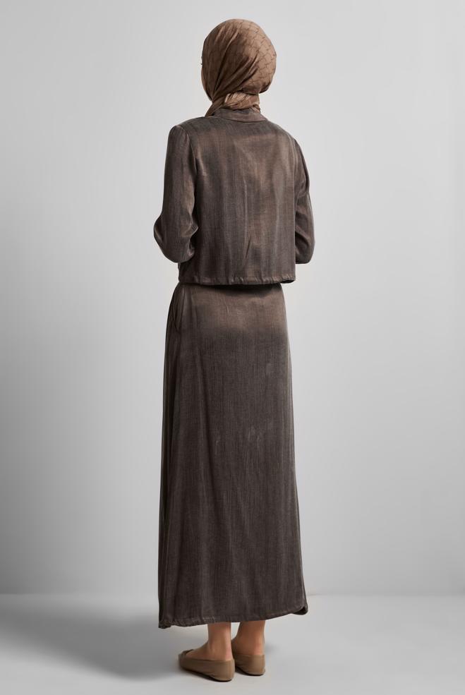 Vêtements hijab BRUN COMBINAISON JUPE AVEC GEMME 45384 - ALVİNA