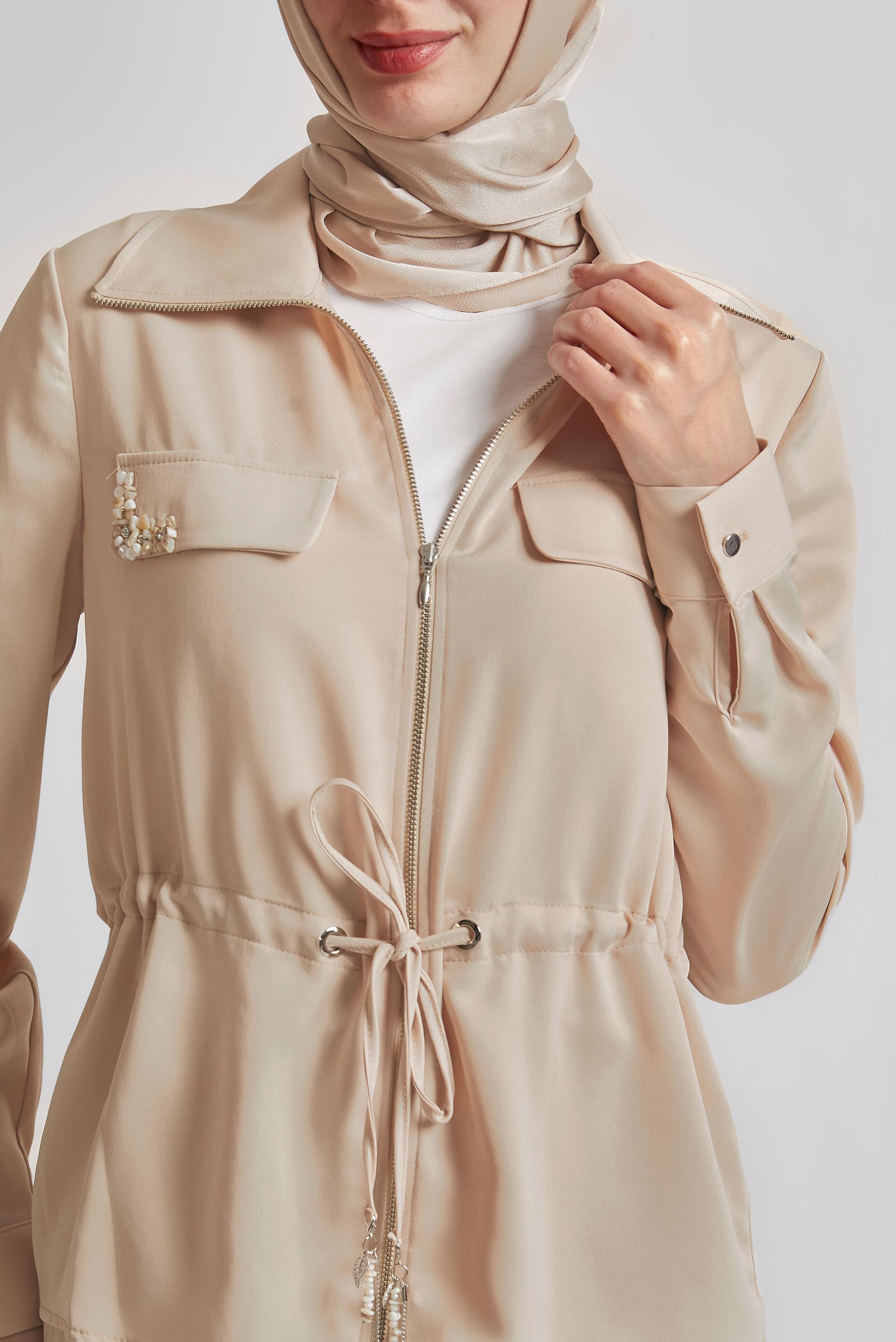 Hijab clothing BEIGE PLEATED SKIRT SATIN SUIT 45385