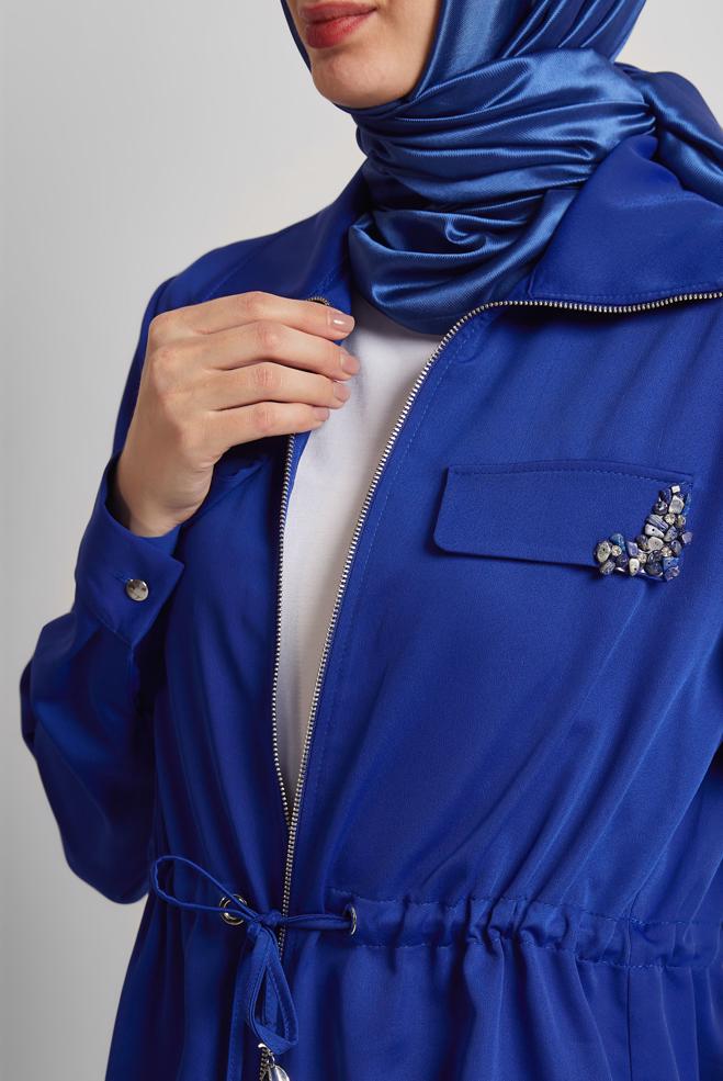 Vêtements hijab BLEU MARINE COSTUME EN SATIN JUPE PLISSÉE 45385 - ALVİNA