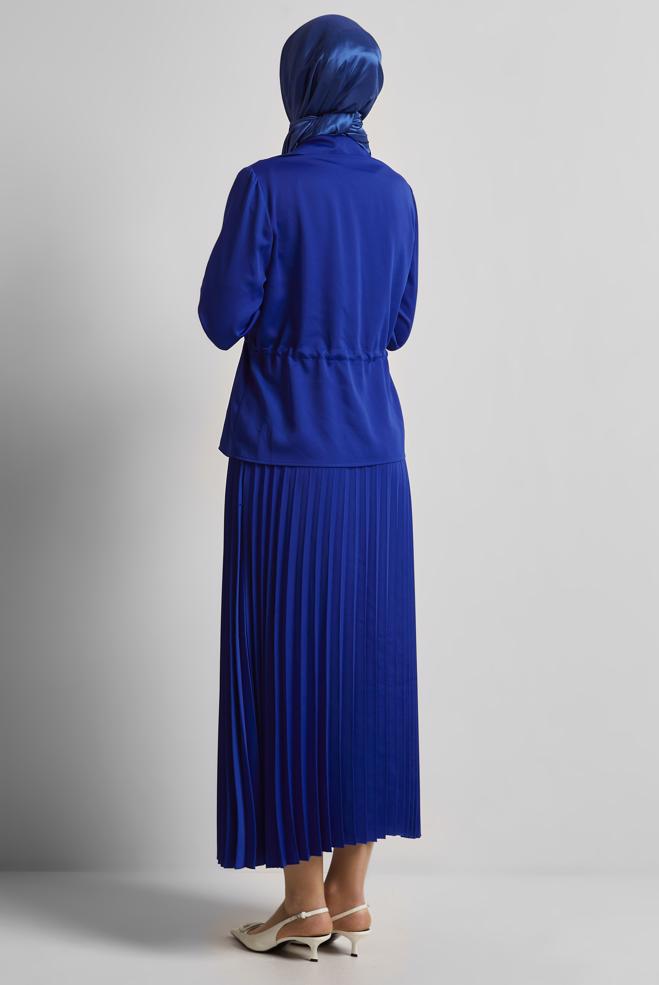 Vêtements hijab BLEU MARINE COSTUME EN SATIN JUPE PLISSÉE 45385 - ALVİNA