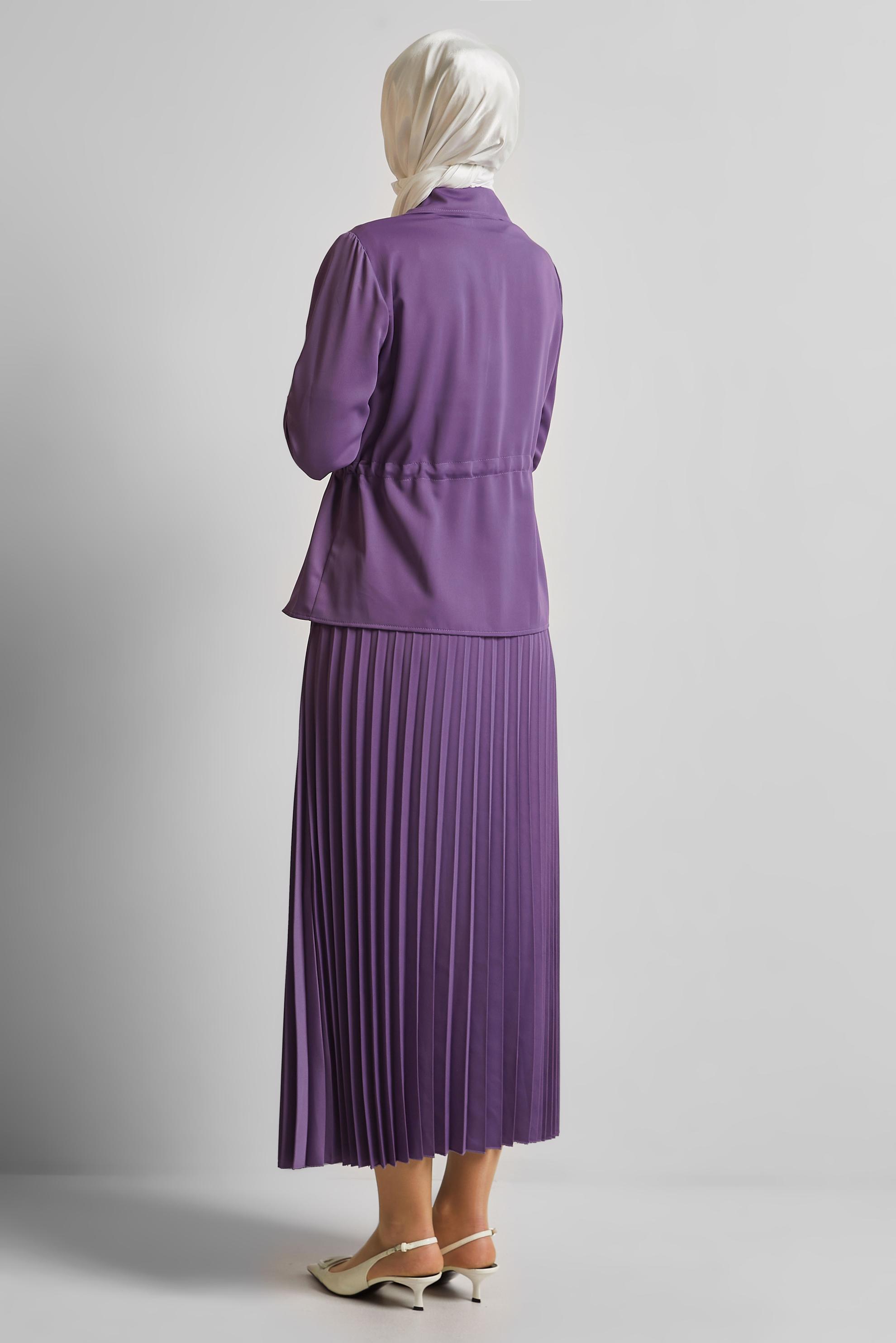 Vêtements hijab POURPRE COSTUME EN SATIN JUPE PLISSÉE 45385